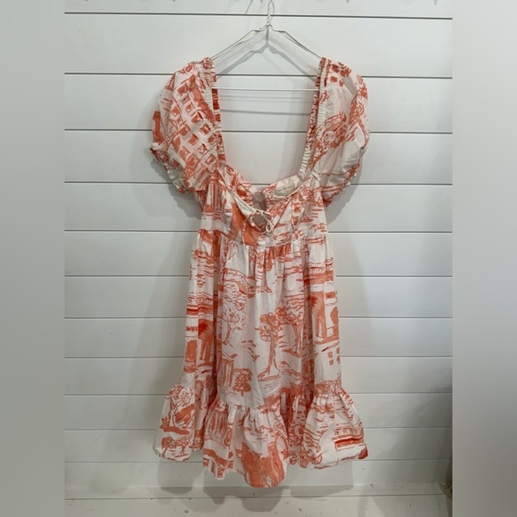 Urban Outfitters Wonderland Coral Babydoll Tieback Dress Puff Sleeves Size small - Picture 3 of 6